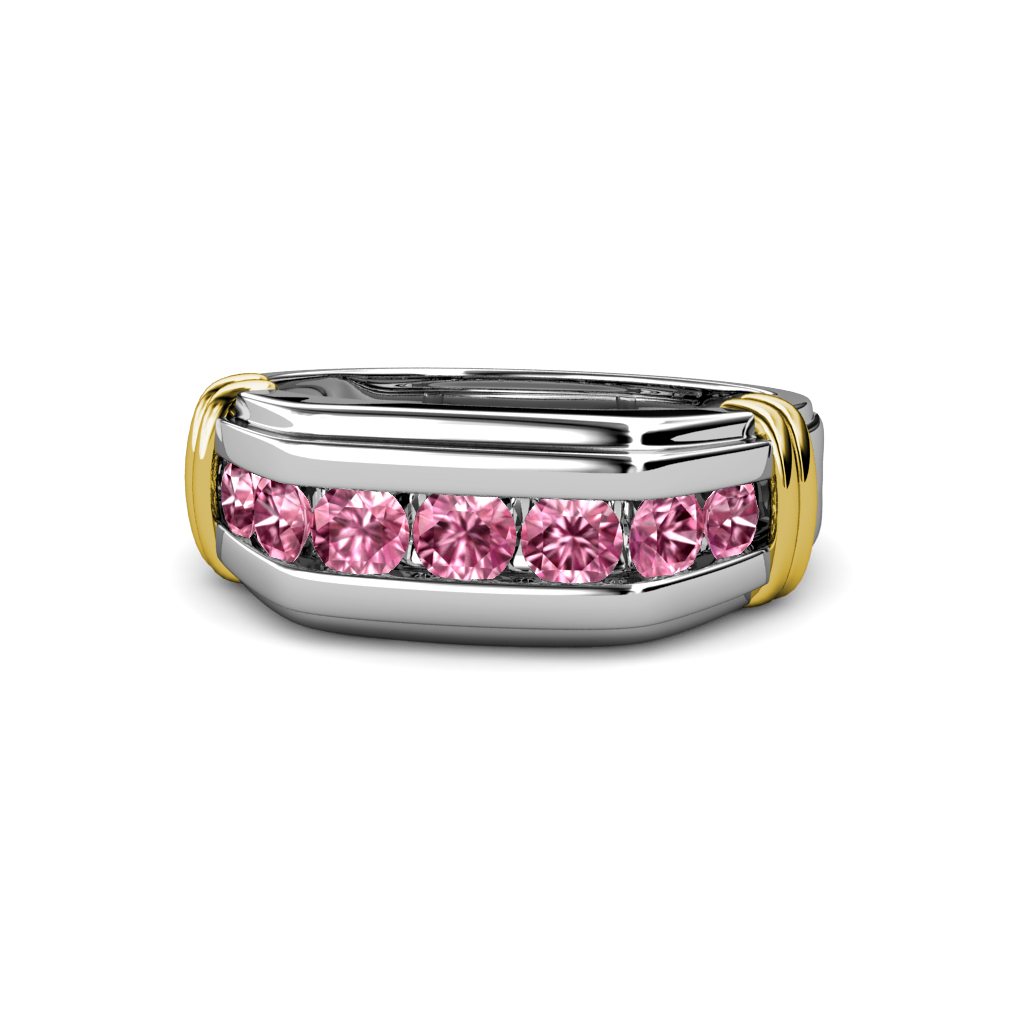 Brad Pink Tourmaline 7 Stone Men Wedding Ring (8.5 mm) 